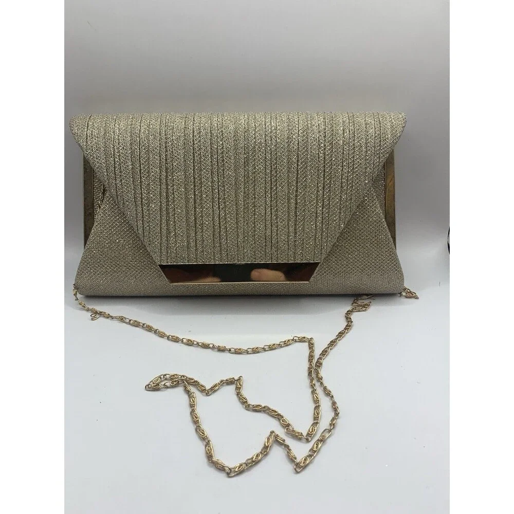 GOLD  Womens Glitter Evening Clutch Bag Wedding Purses Cocktail Party Prom